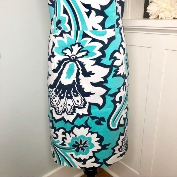 Banana Republic Floral Sheath Dress Teal Green & White 10 Medium - Picture 5 of 9